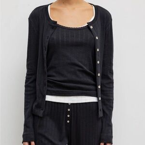 LESET Pointelle Tank and Classic Crew Cardigan